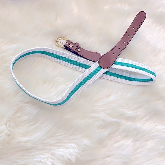 New »—Vintage 90’s Style—» Leather Rope Band White & Teal Nautical Gold Buckle - Picture 2 of 11